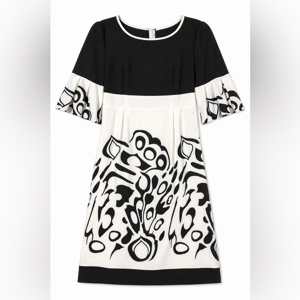 Chic Black & White Printed Puff Sleeve Dress